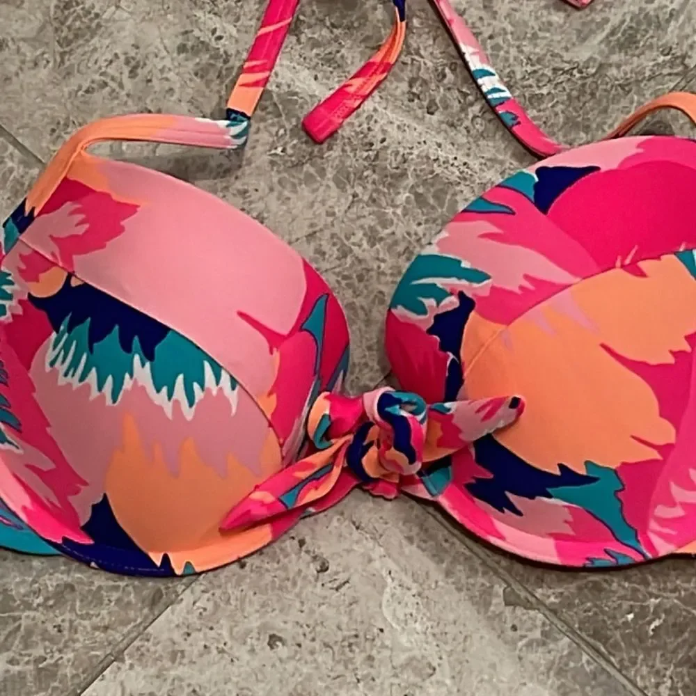 Aerie Pink Floral Underwire Padded Bikini Top 36D